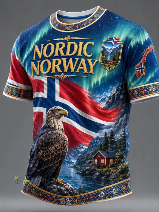 Retro Norwegian Art Print Casual T-shirt - A / S