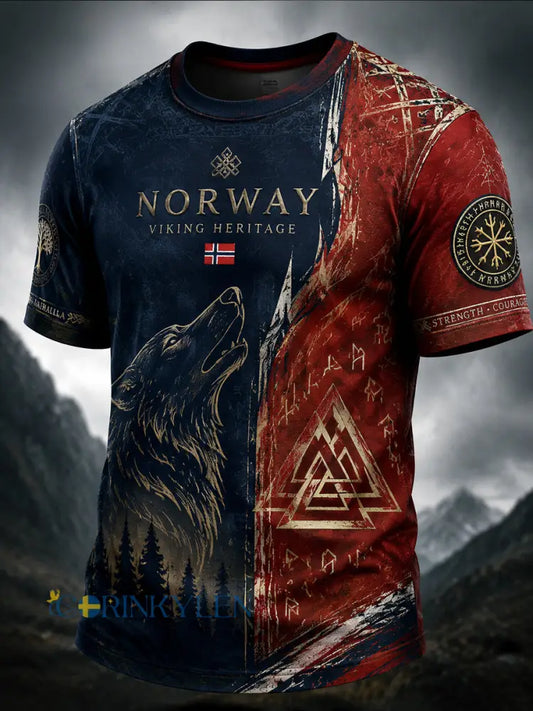 Retro Norwegian Konst Casual T-shirt - som bild / S