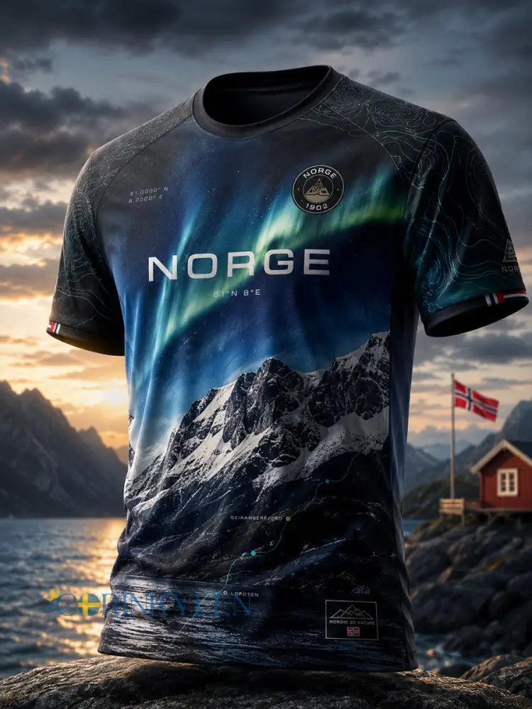 Retro Norwegian Snöberg & Aurora Konst Casual T-shirt - som bild / S