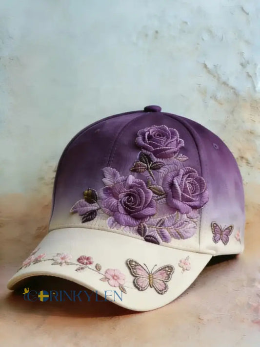Retro Purple Floral Print Casual hatt - A / ONE