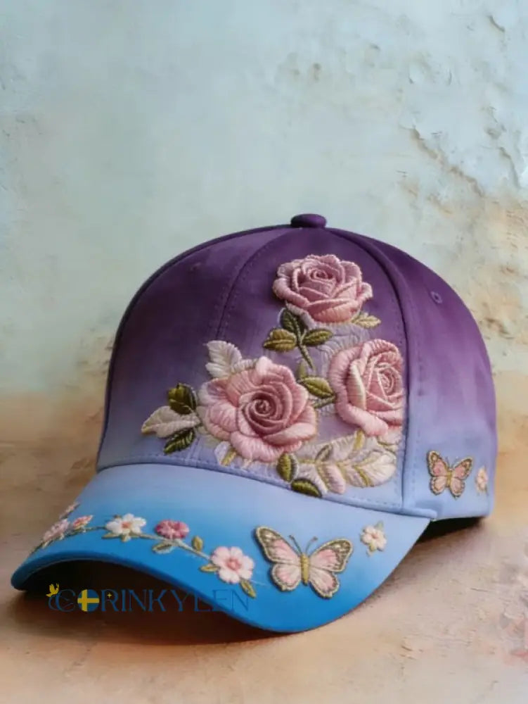 Retro Purple Floral Print Casual hatt - B / ONE