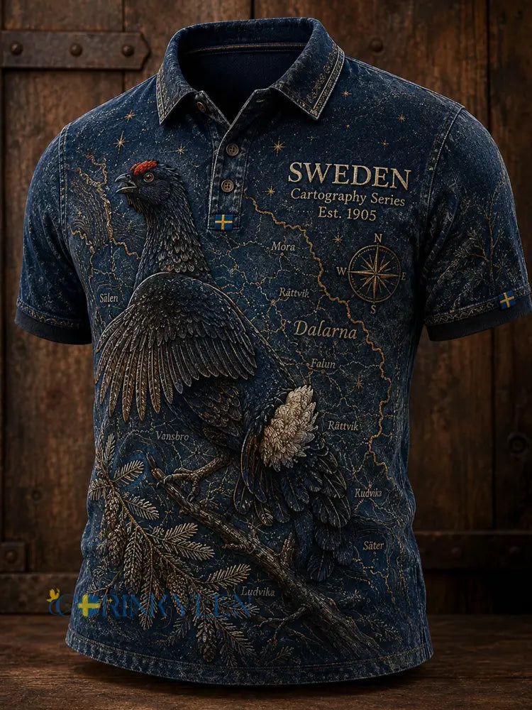 Retro svensk djurprint avslappnad pikétröja - A / S