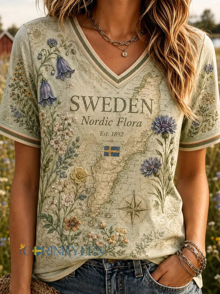 Retro svensk djurprint avslappnad t-shirt - A / S