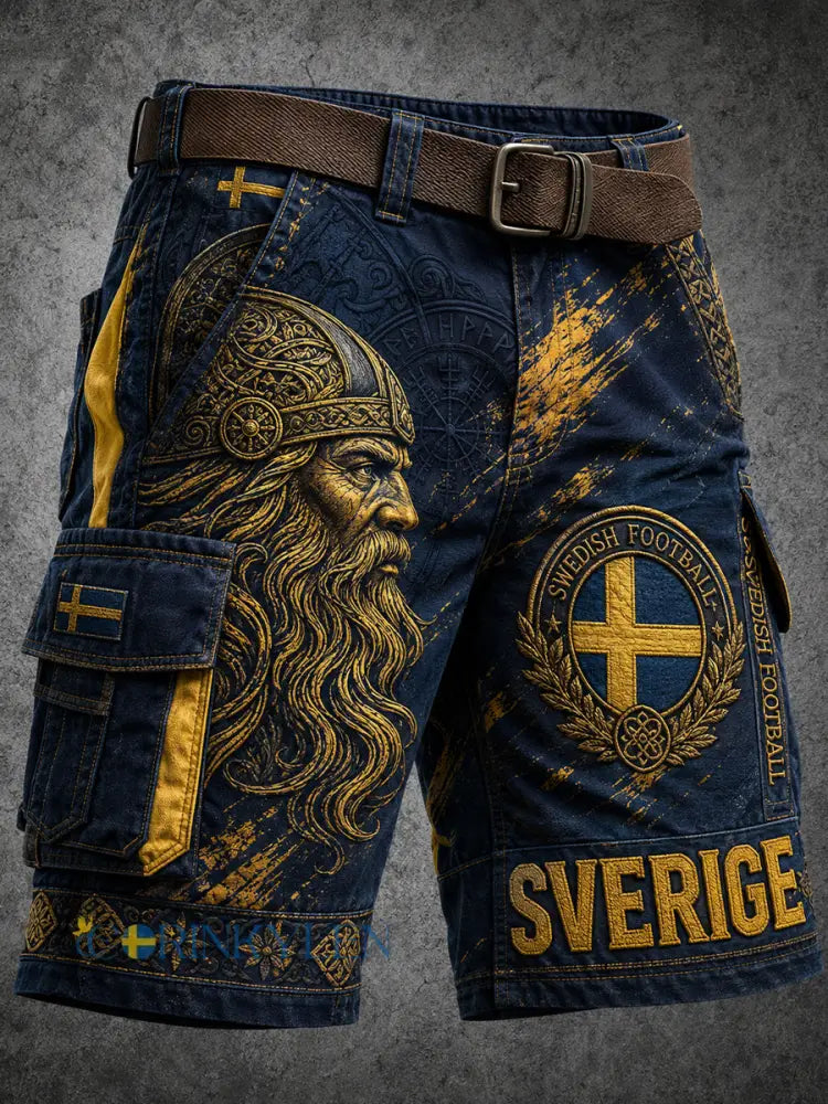 Retro Svensk fotbollsfan Art Print Casual Byxor - A / S