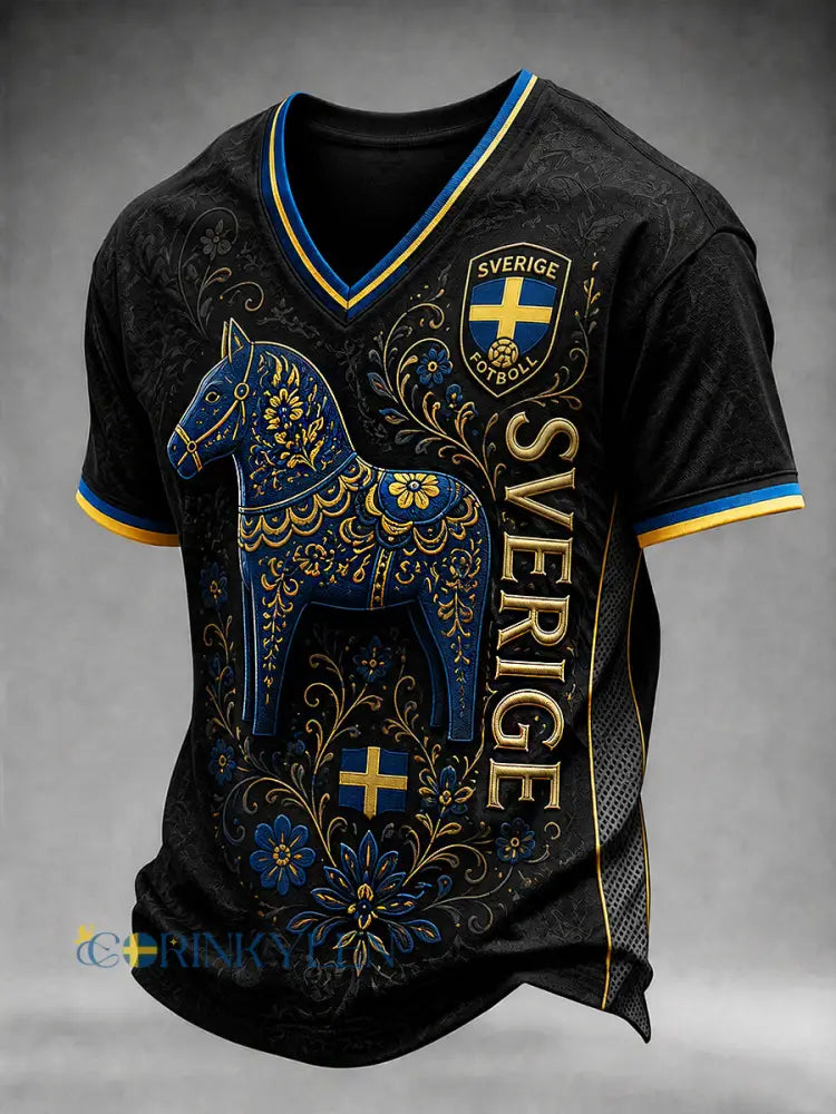 Retro Svensk fotbollsfan Art Print Casual Jersey. - A / S