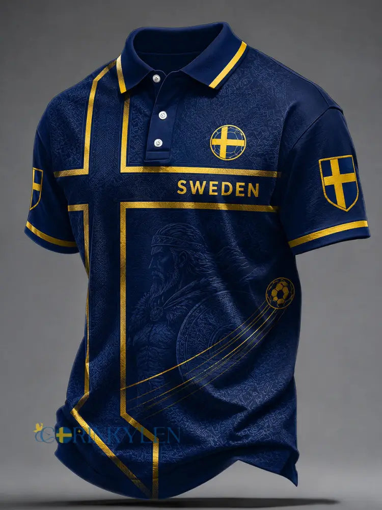 Retro Svensk fotbollsfan Art Print Casual Polo tröj - A / S