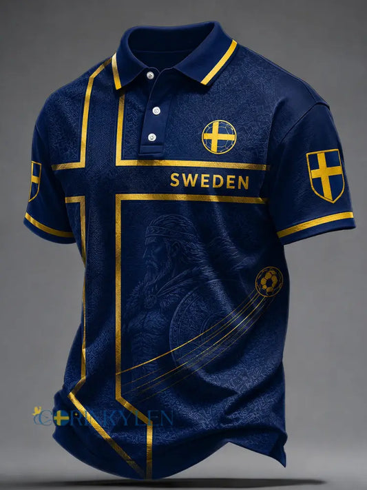 Retro Svensk fotbollsfan Art Print Casual Polo tröj - A / S