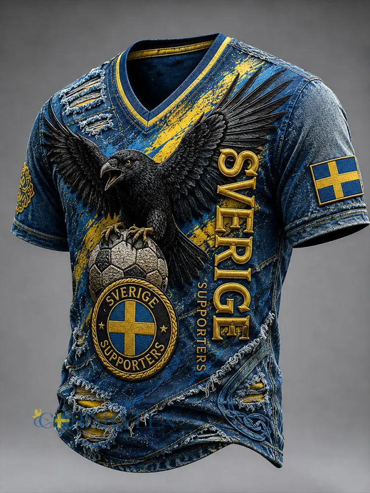 Retro svensk fotbollsfan-konsttryck avslappnad t-shirt - A / S