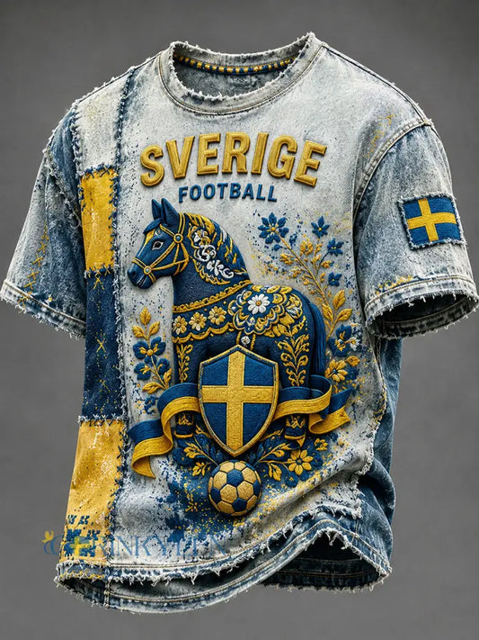 Retro svensk fotbollsfan-konsttryck avslappnad t-shirt - A / S