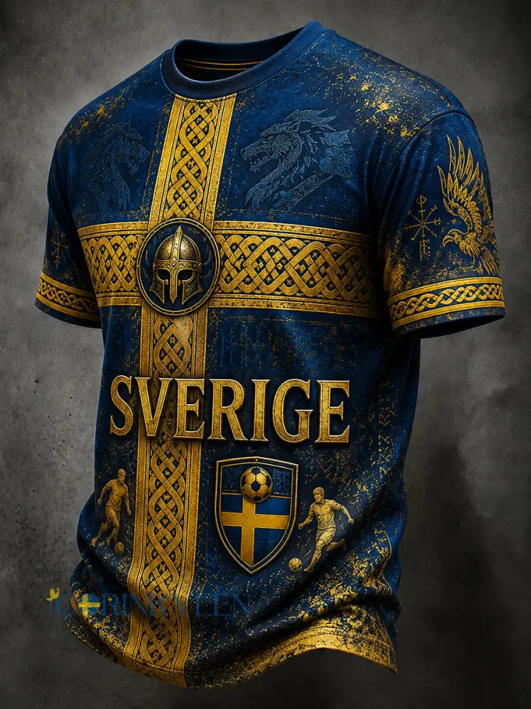 Retro svensk fotbollsfan-konsttryck avslappnad t-shirt tröja - A / S
