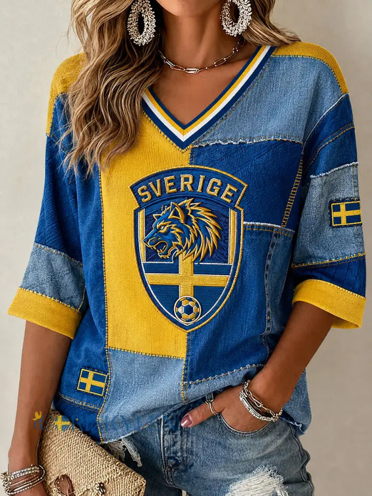 Retro svensk fotbollsfan konsttryck avslappnad topp - A / S