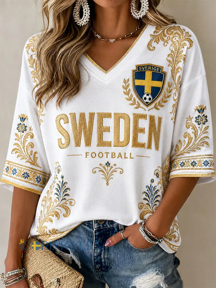 Retro svensk fotbollsfan konsttryck avslappnad topp - A / S