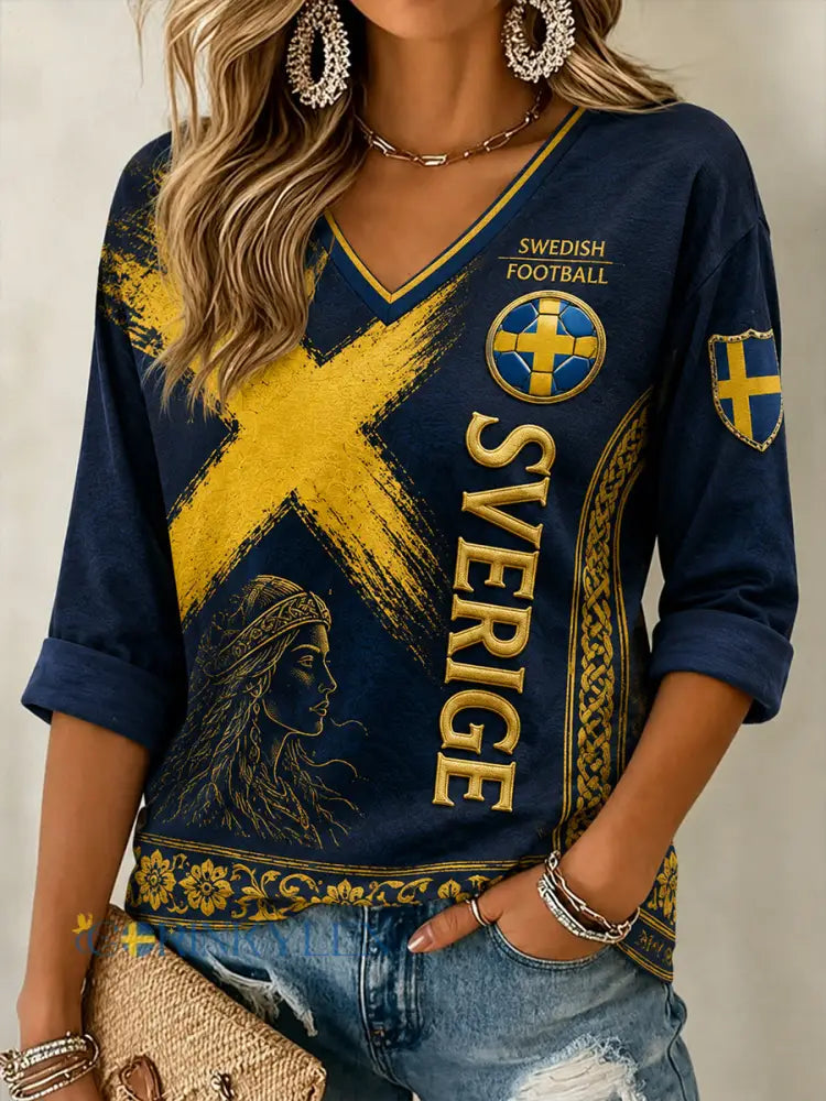 Retro svensk fotbollsfan konsttryck avslappnad topp - A / S