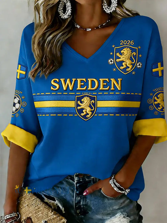 Retro svensk fotbollsfan konsttryck avslappnad topp - A / S