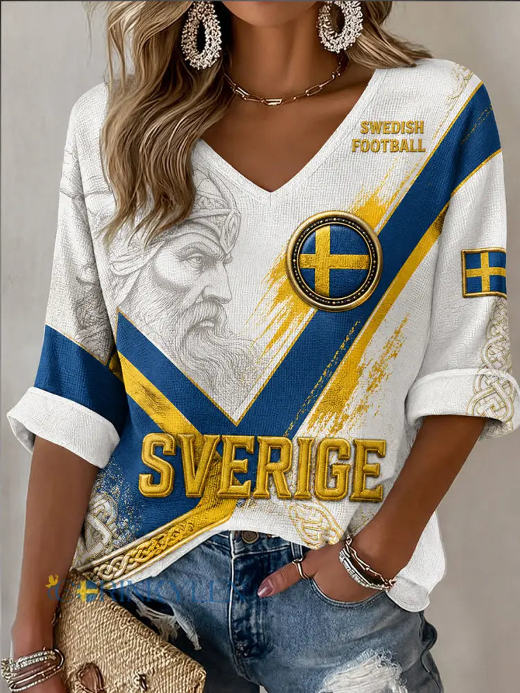 Retro svensk fotbollsfan konsttryck avslappnad topp - A / S