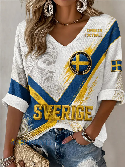 Retro svensk fotbollsfan konsttryck avslappnad topp - A / S