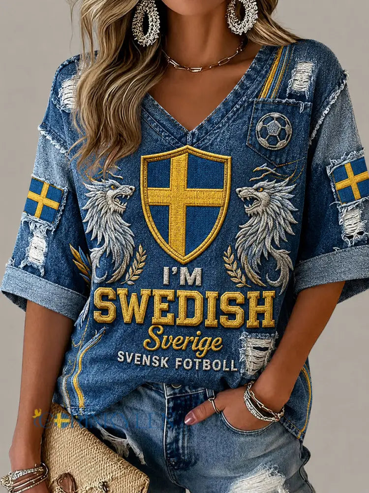 Retro svensk fotbollsfan konsttryck avslappnad topp - A / S
