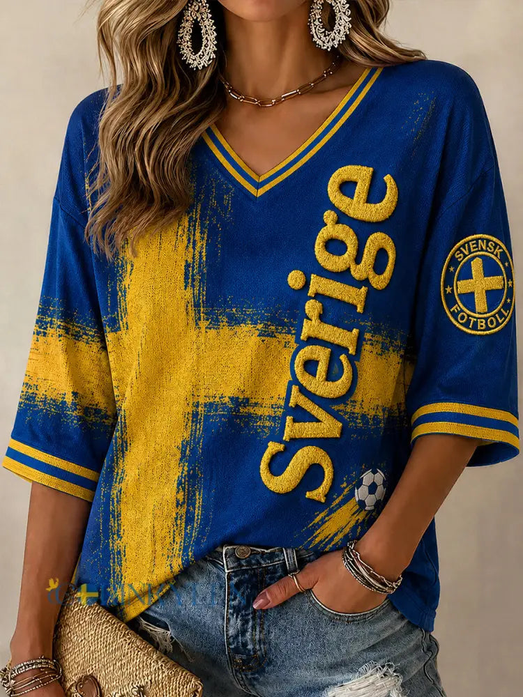 Retro svensk fotbollsfan konsttryck avslappnad topp - A / S