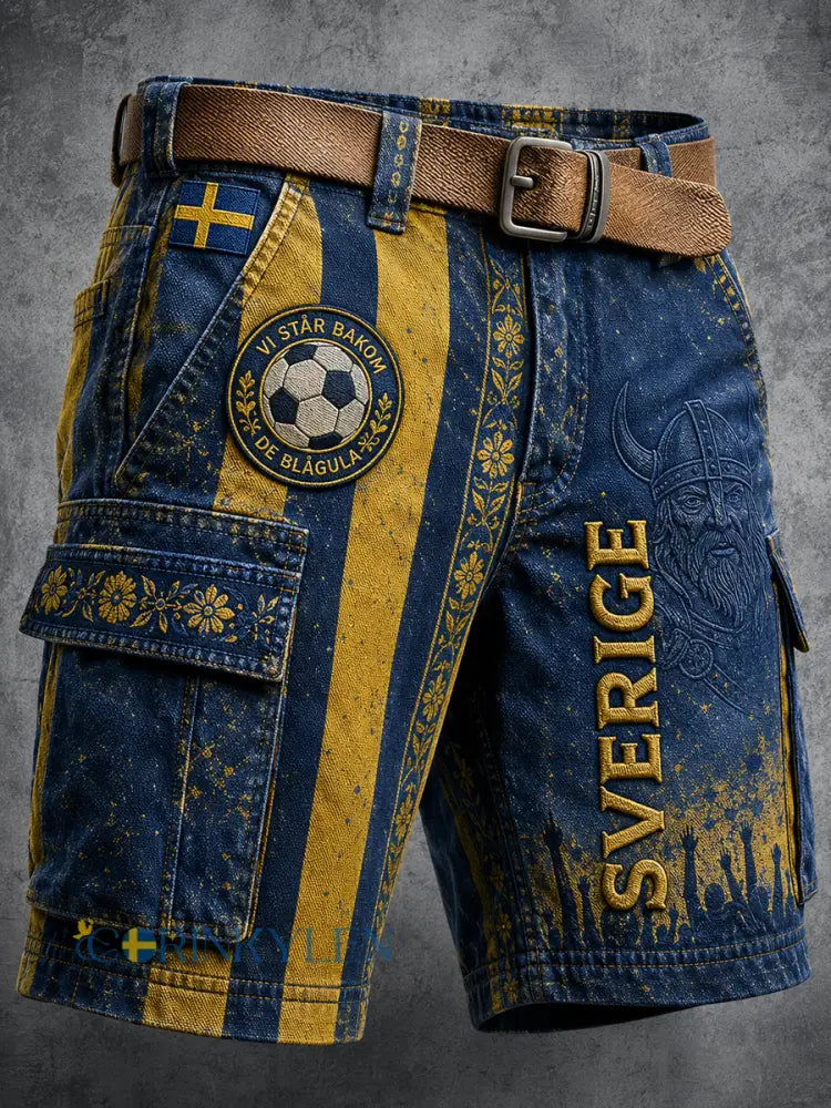 Retro svensk fotbollsfan-konsttryck avslappnade shorts - A / M