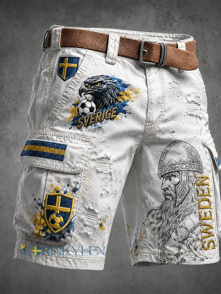 Retro svensk fotbollsfan-konsttryck avslappnade shorts - A / M