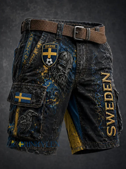 Retro svensk fotbollsfan-konsttryck avslappnade shorts - A / M
