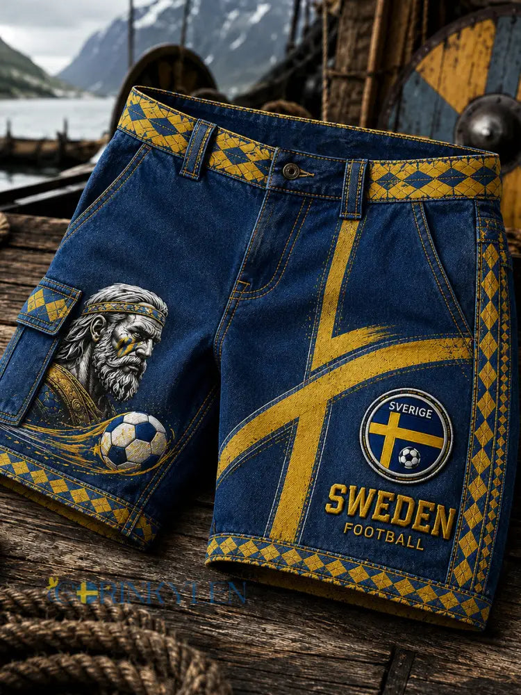 Retro svensk fotbollsfan-konsttryck avslappnade shorts - A / S
