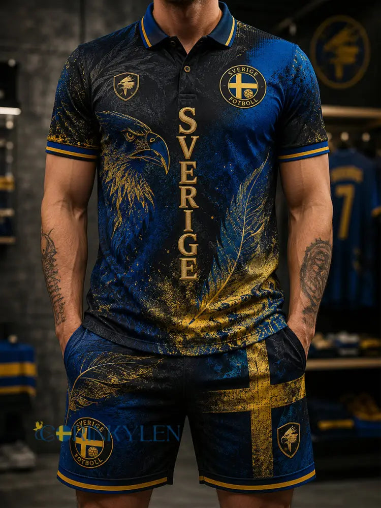 Retro svensk fotbollsfanart-print avslappnad 2-delad set - A / S