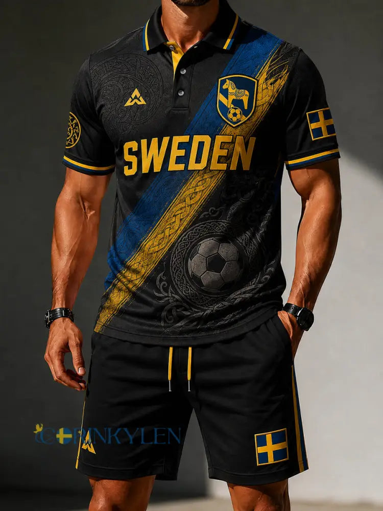 Retro svensk fotbollsfanart-print avslappnad 2-delad set - A / S