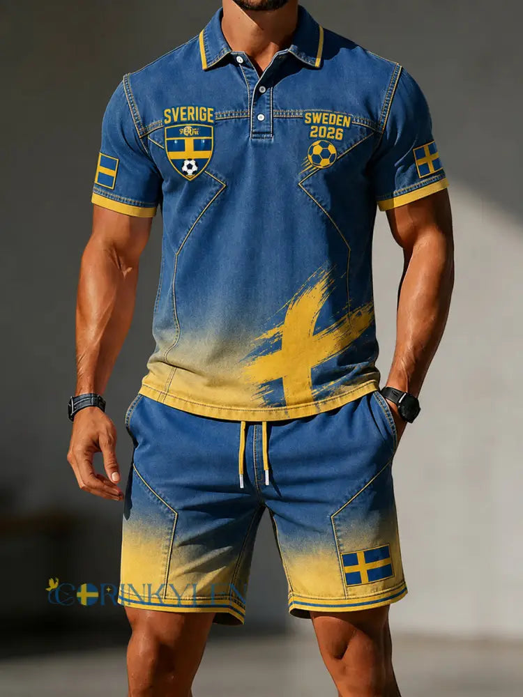 Retro svensk fotbollsfanart-print avslappnad 2-delad set - A / S