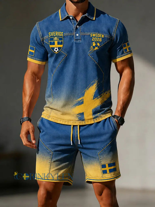 Retro svensk fotbollsfanart-print avslappnad 2-delad set - A / S