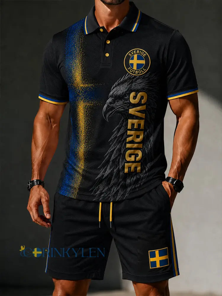 Retro svensk fotbollsfanart-print avslappnad 2-delad set - A / S