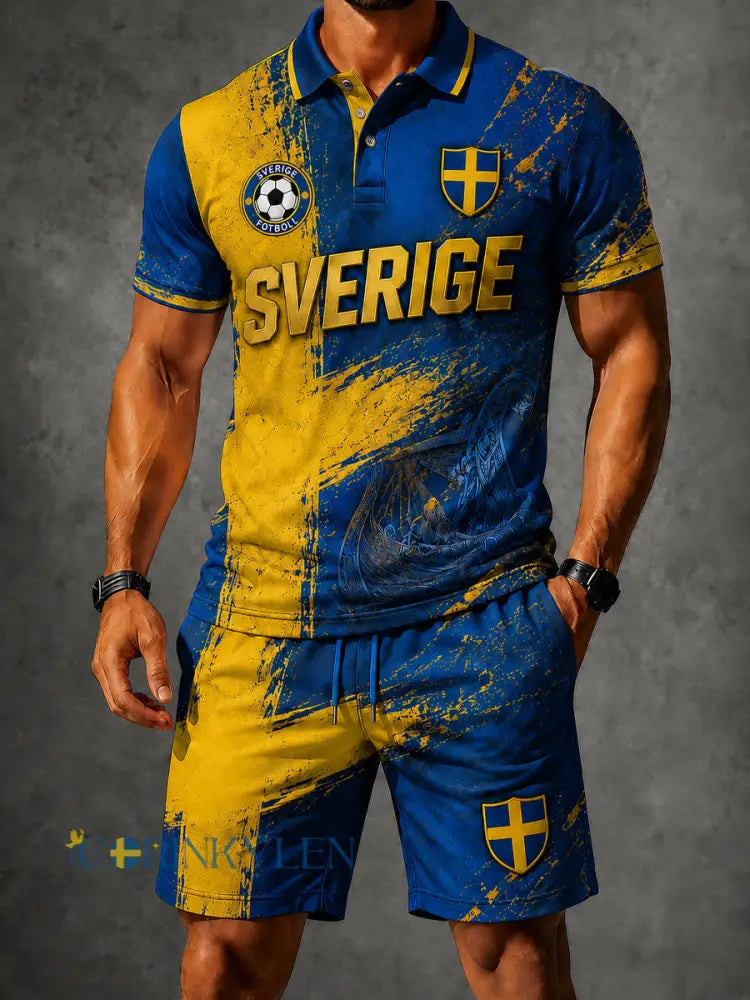 Retro svensk fotbollsfanart-print avslappnad 2-delad set - A / S