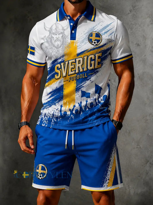 Retro svensk fotbollsfanart-print avslappnad 2-delad set - A / S