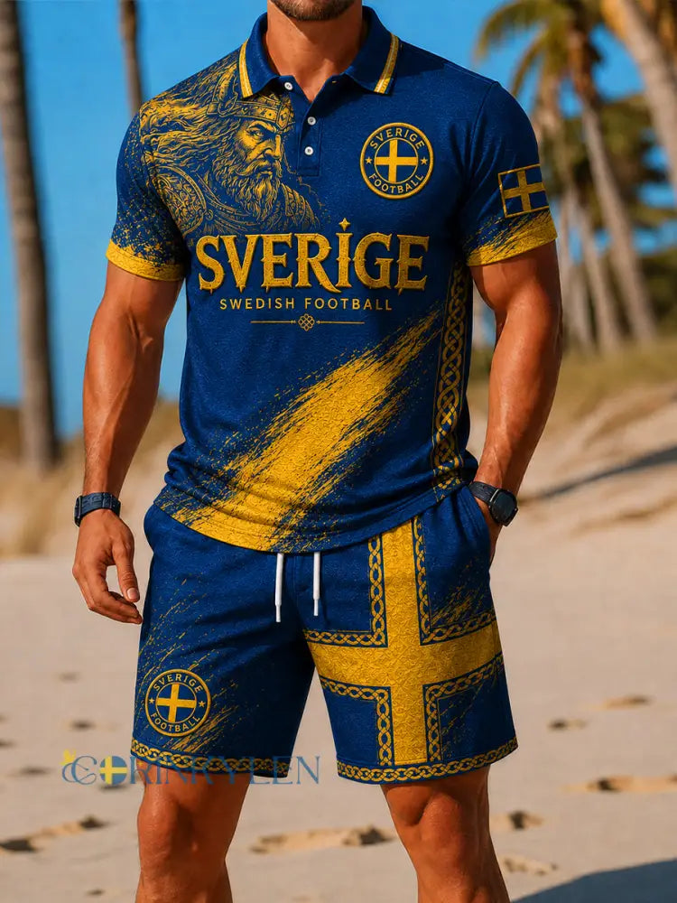 Retro svensk fotbollsfanart-print avslappnad 2-delad sett - A / S