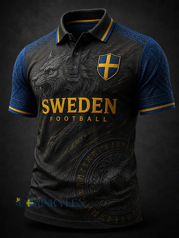 Retro svensk fotbollsfanart-print avslappnad pikétröja - A / S