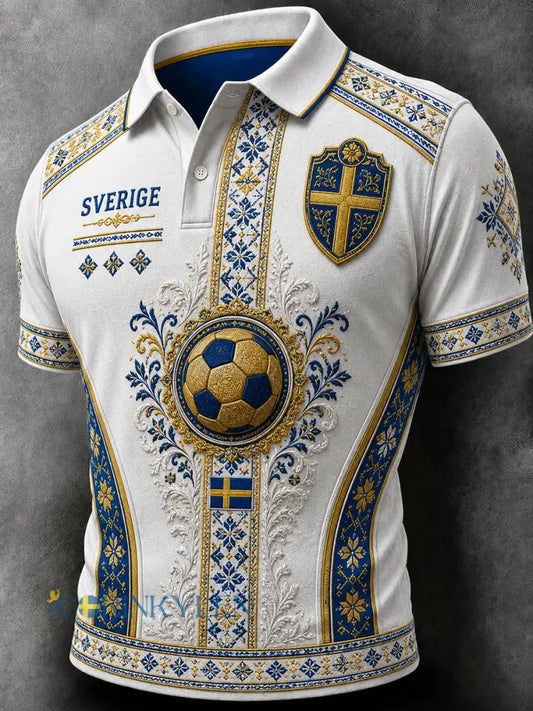 Retro svensk fotbollsfanart-print avslappnad pikétröja - A / S