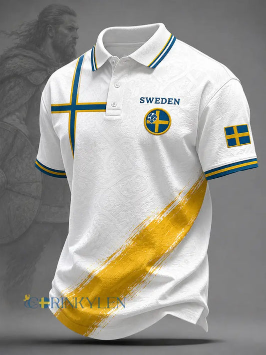 Retro svensk fotbollsfanart-print avslappnad pikétröja - A / S