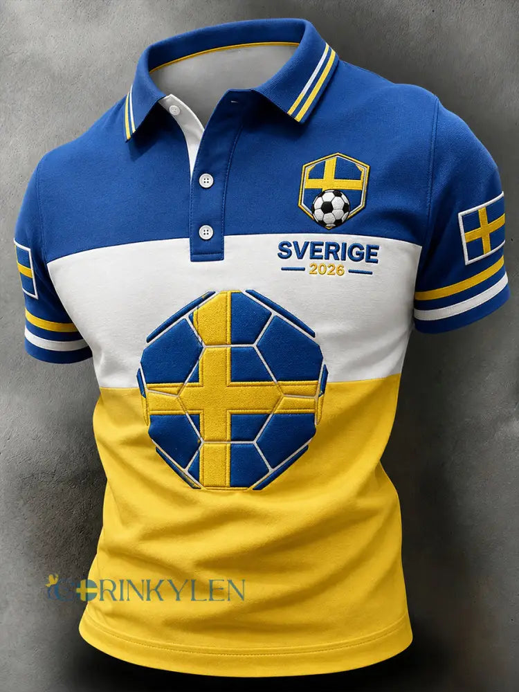 Retro svensk fotbollsfanart-print avslappnad pikétröja - A / S
