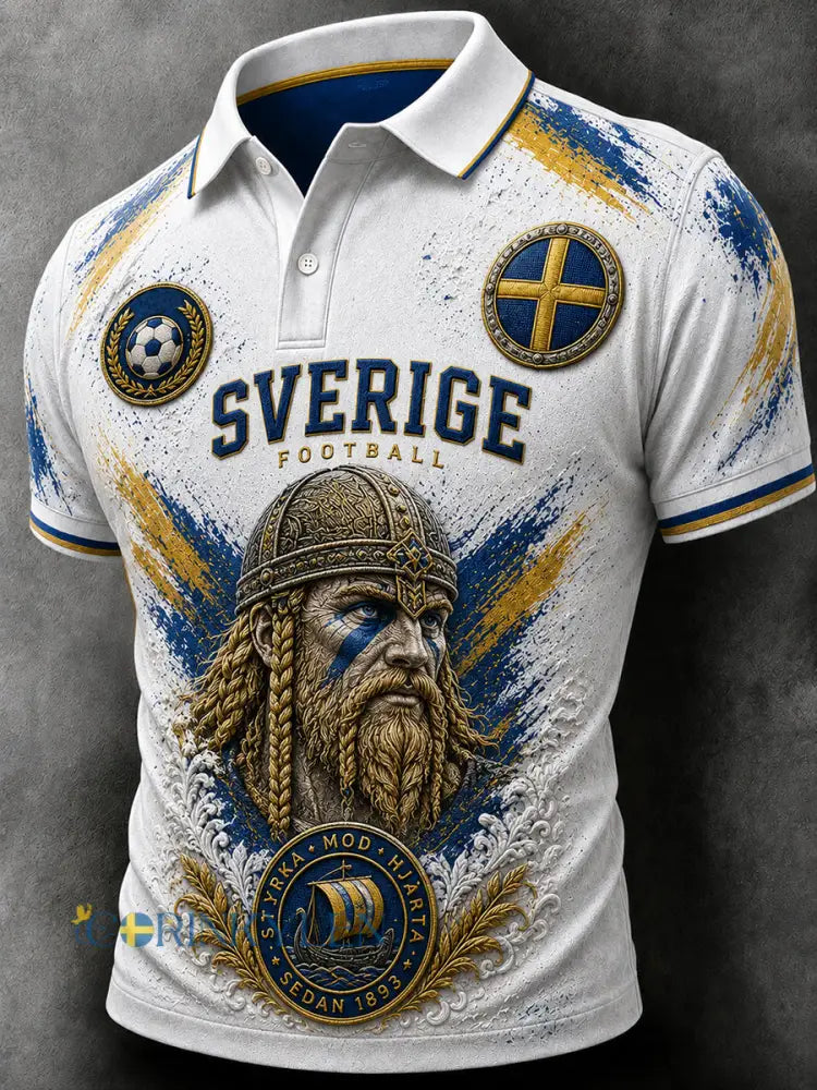Retro svensk fotbollsfanart-print avslappnad pikétröja - A / S