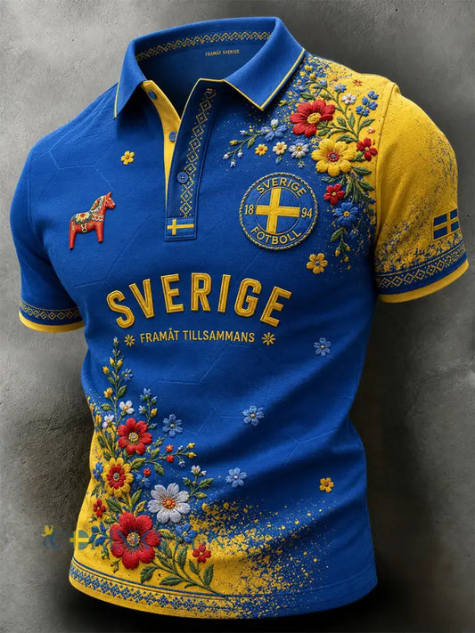 Retro svensk fotbollsfanart-print avslappnad pikétröja - A / S