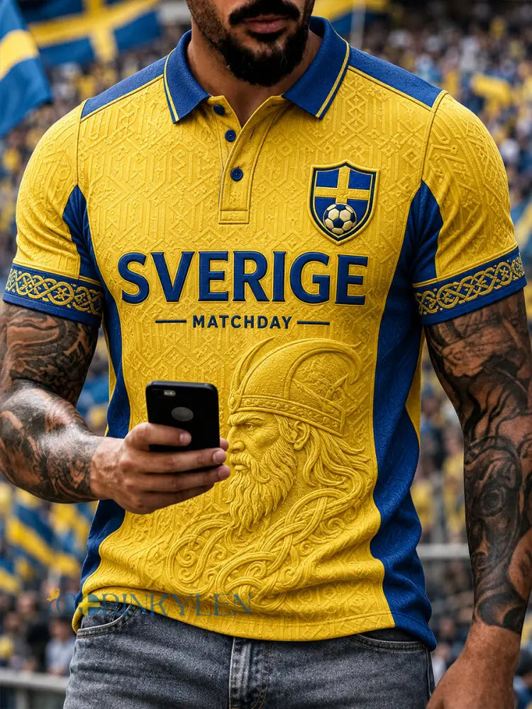 Retro svensk fotbollsfanart-print avslappnad pikétröja - A / S