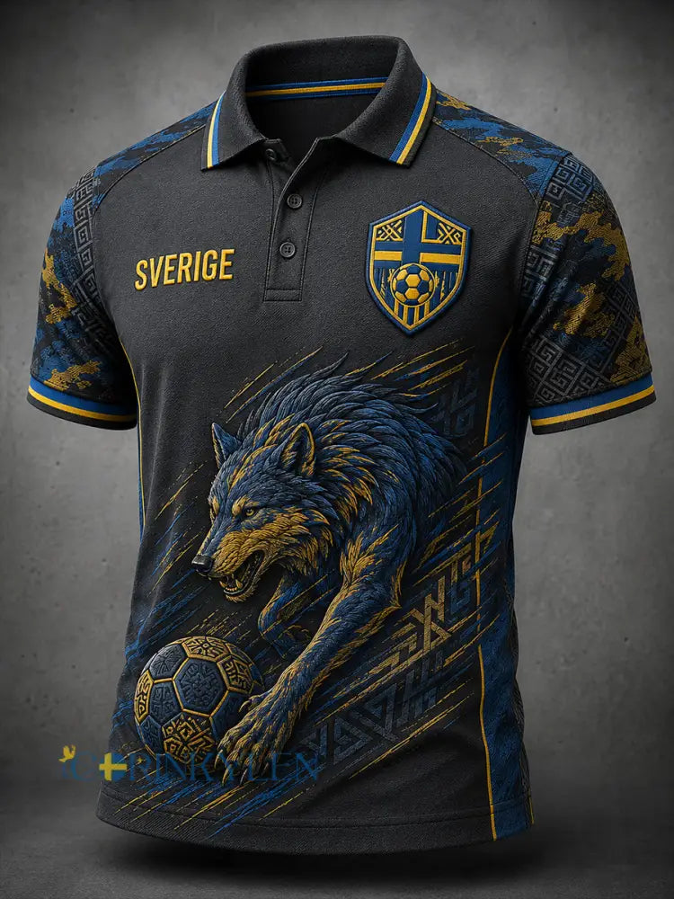 Retro svensk fotbollsfanart-print avslappnad pikétröja - A / S