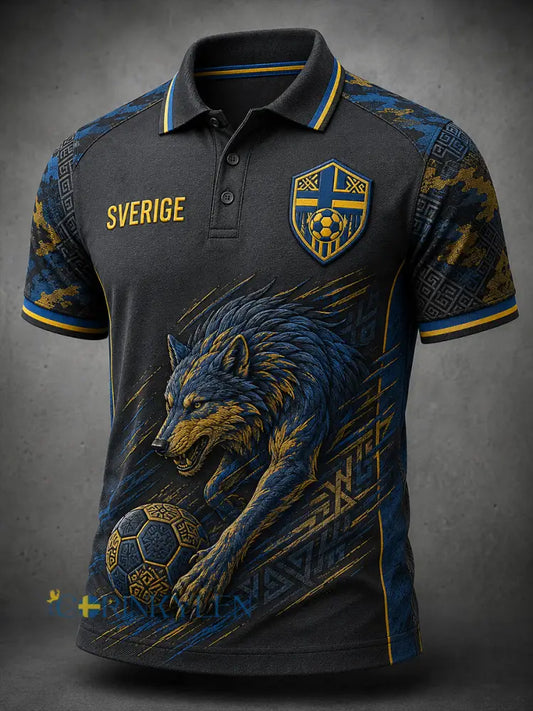 Retro svensk fotbollsfanart-print avslappnad pikétröja - A / S