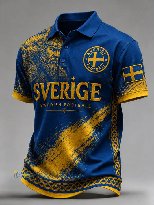 Retro svensk fotbollsfanart-print avslappnad pikétröja - A / S