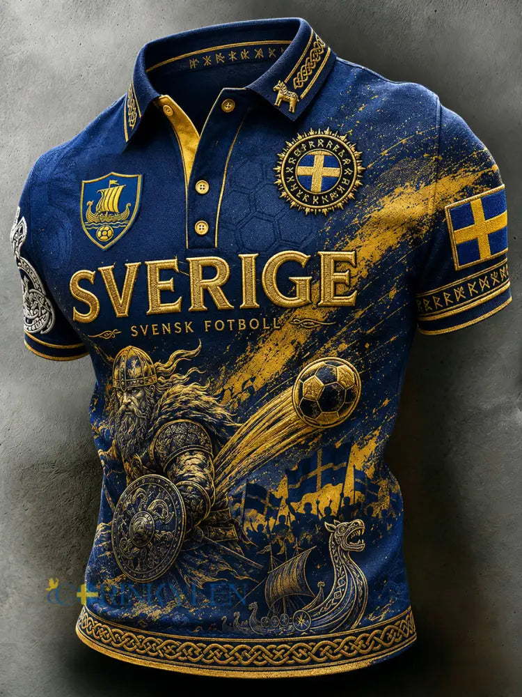 Retro svensk fotbollsfanart-print avslappnad pikétröja - A / S