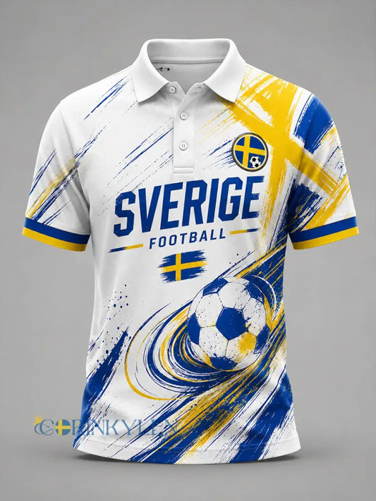 Retro svensk fotbollsfanart-print avslappnad pikétröja - A / S