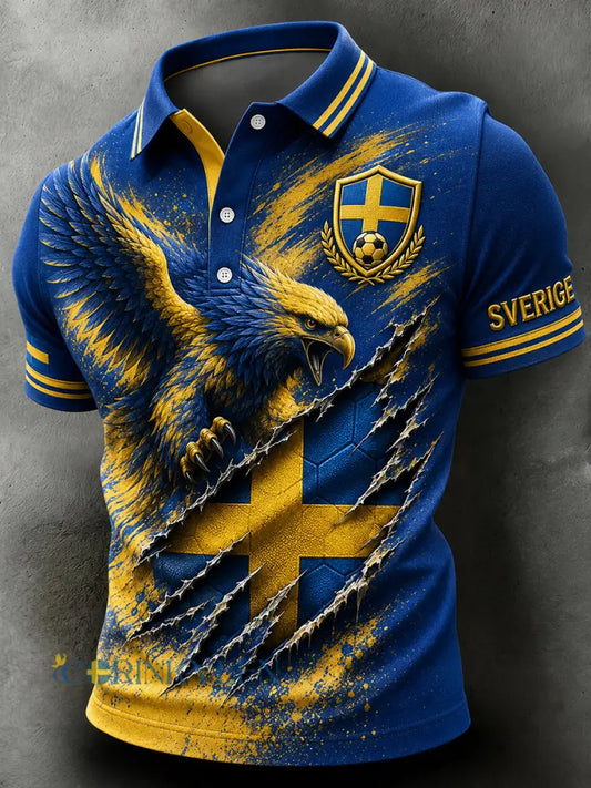 Retro svensk fotbollsfanart-print avslappnad pikétröja - A / S
