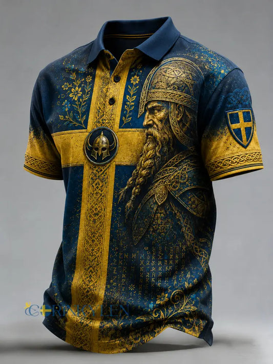 Retro svensk fotbollsfanart-print avslappnad pikétröja - A / S