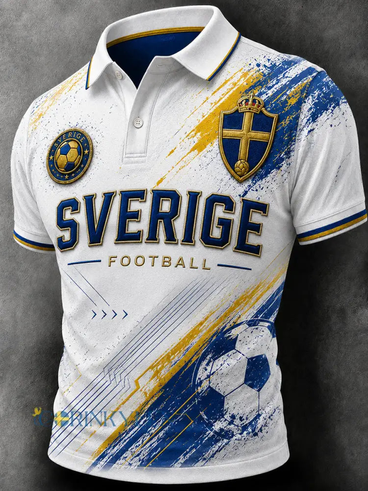 Retro svensk fotbollsfanart-print avslappnad pikétröja - A / S