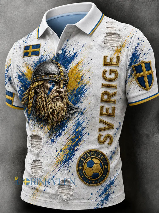 Retro svensk fotbollsfanart-print avslappnad pikétröja - A / S